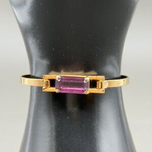 Vintage Avon Gold Tone Bangle Bracelet Purple Stone Hinged